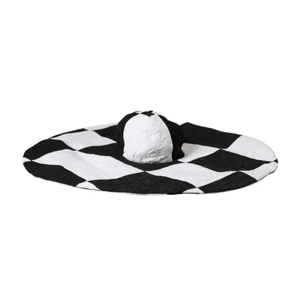 Black White Checkered Wide Brim Floppy Hat