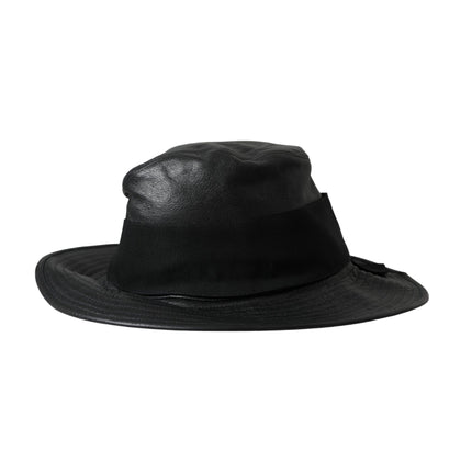 Black Leather DG Coin Crystal Wide Brim Hat