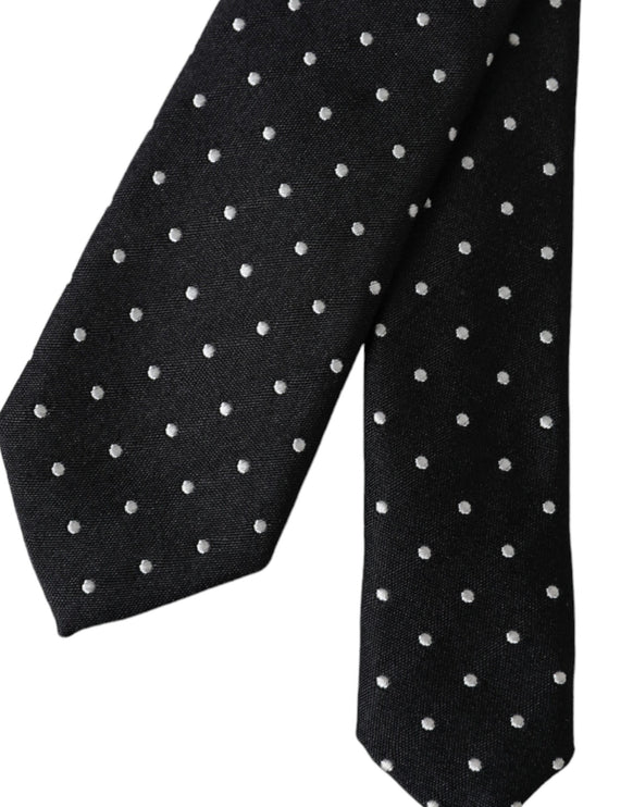 Black Polka Dot Silk Skinny Adjustable Men Tie