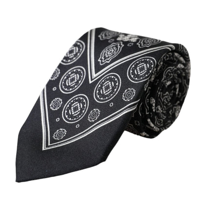 Black Patterned 100%Silk Adjustable Tie