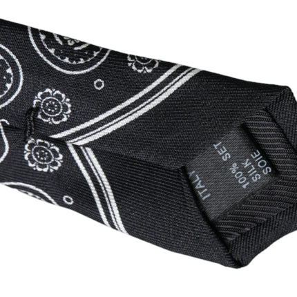 Black Patterned 100%Silk Adjustable Tie