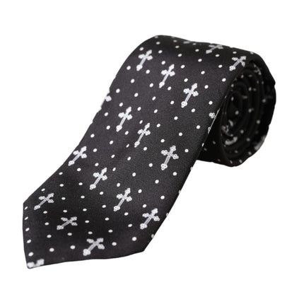 Black White Cross Silk Adjustable Tie