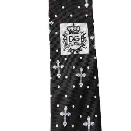 Black White Cross Silk Adjustable Tie