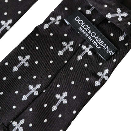 Black White Cross Silk Adjustable Tie