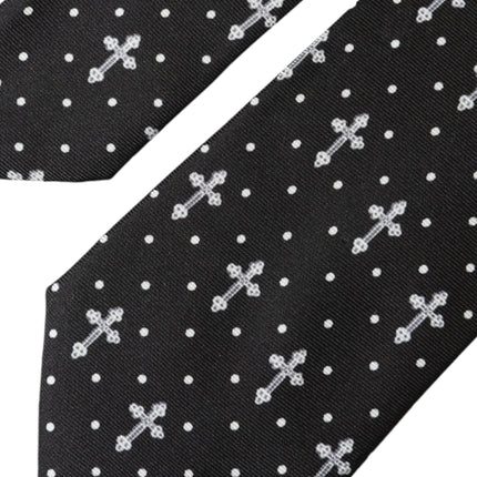 Black White Cross Silk Adjustable Tie