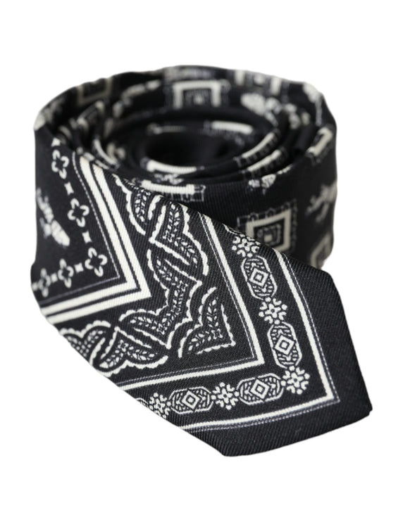 Black Patterned 100%Silk Adjustable Tie