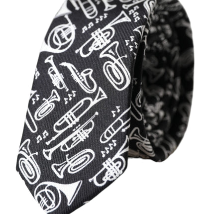 Black Trumpet Print Silk Adjustable Tie