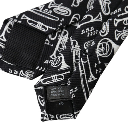 Black Trumpet Print Silk Adjustable Tie