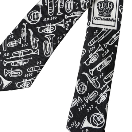 Black Trumpet Print Silk Adjustable Tie