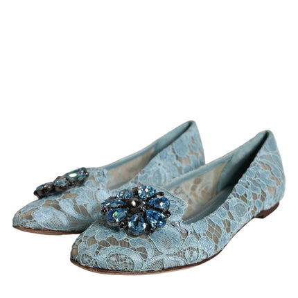 Blue Lace Crystal Ballet Flats Loafers Shoes