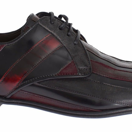 Elegant Black Bordeaux Striped Leather Dress Shoes