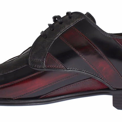 Elegant Black Bordeaux Striped Leather Dress Shoes