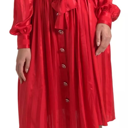 Elegant Red Silk Midi Dress with Button Detail