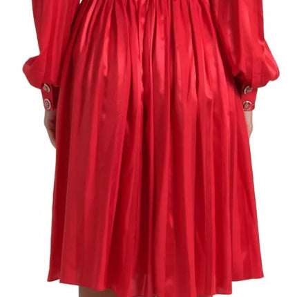 Elegant Red Silk Midi Dress with Button Detail