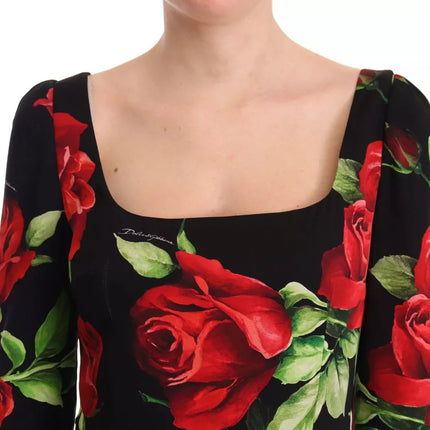 Black Red Roses Sheath Silk Stretch Dress