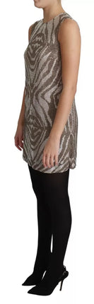 Brown Crystal Shift Mini Zebra Silver Dress