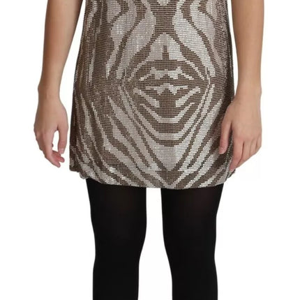 Brown Crystal Shift Mini Zebra Silver Dress