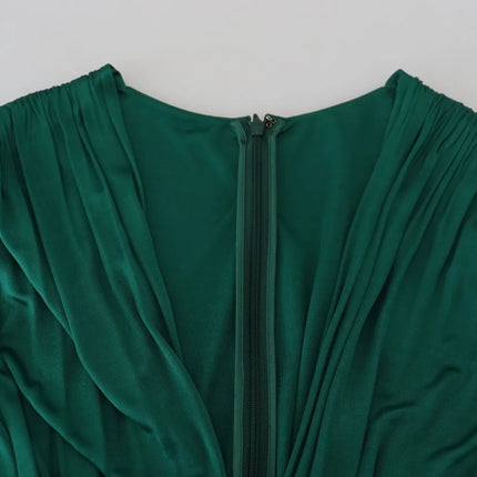 Dark Green Viscose Long Sleeve Midi Dress