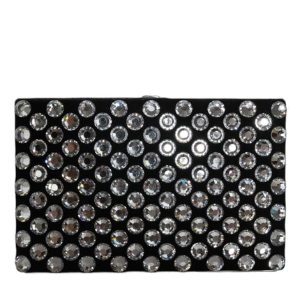 Black Velvet Crystal Clutch Evening Party Purse Bag