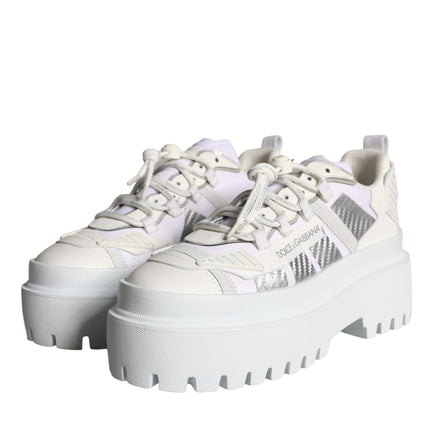 White Silver Chunky Platform Sneakers Shoes