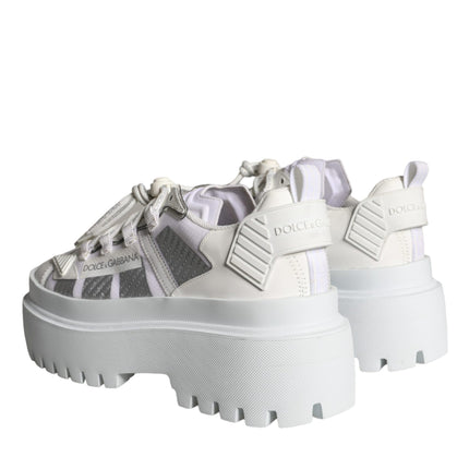 White Silver Chunky Platform Sneakers Shoes