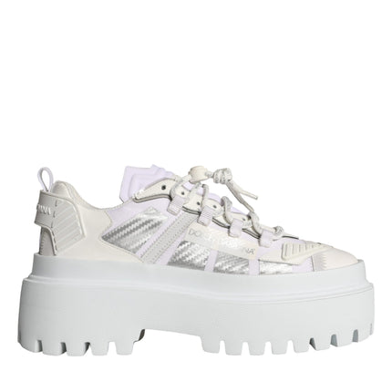 White Silver Chunky Platform Sneakers Shoes