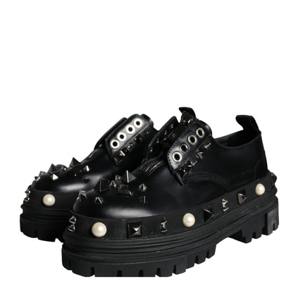 Black Trekking Studded Derby Sneakers Shoes