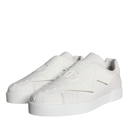 White Leather Slip On Low Top Sneakers Shoes