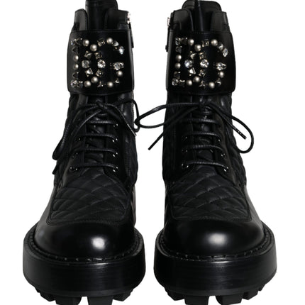 Black Quilted Crystal DG Logo Men Boots Shoes