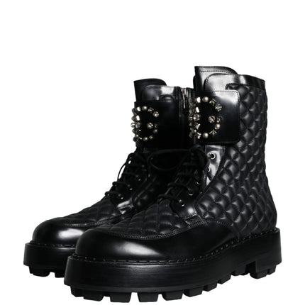 Black Quilted Crystal DG Logo Men Boots Shoes