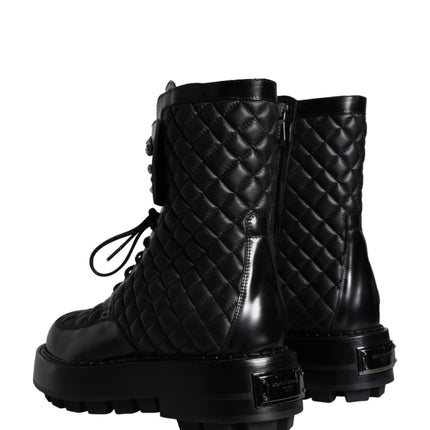 Black Quilted Crystal DG Logo Men Boots Shoes