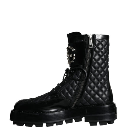 Black Quilted Crystal DG Logo Men Boots Shoes