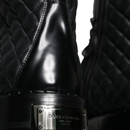 Black Quilted Crystal DG Logo Men Boots Shoes