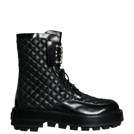 Black Quilted Crystal DG Logo Men Boots Shoes