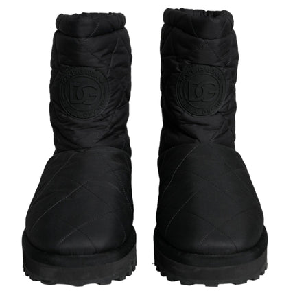 Black Nylon Padded Mid Calf Men Boots Shoes