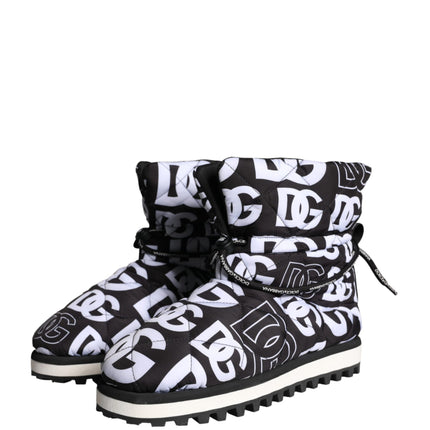 Black Logo Nylon Padded Mid Calf Boots Shoes