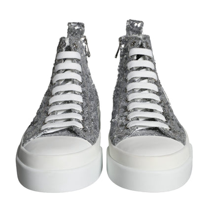 Silver White Sequined High Top Sneakers Shoes