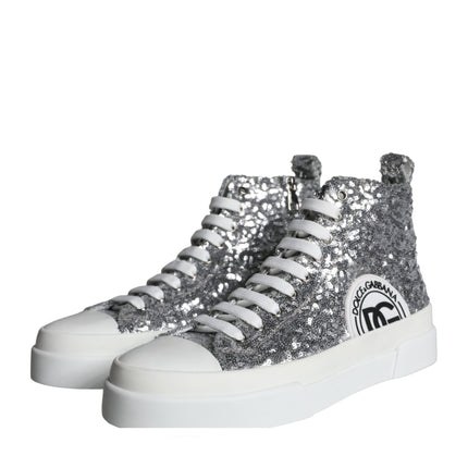 Silver White Sequined High Top Sneakers Shoes