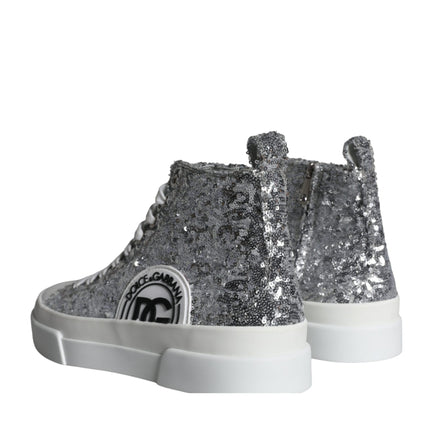 Silver White Sequined High Top Sneakers Shoes