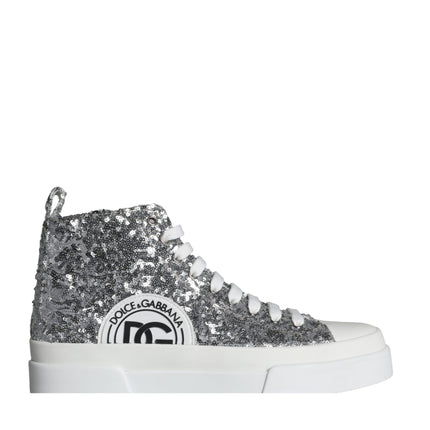 Silver White Sequined High Top Sneakers Shoes