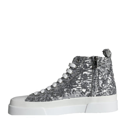 Silver White Sequined High Top Sneakers Shoes