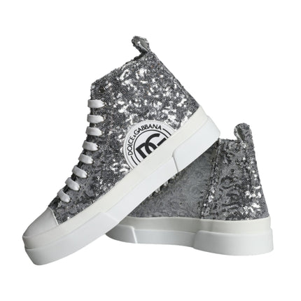 Silver White Sequined High Top Sneakers Shoes