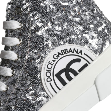 Silver White Sequined High Top Sneakers Shoes