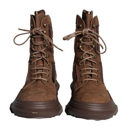 Brown Suede Leather Military Combat Men Boots Shoes