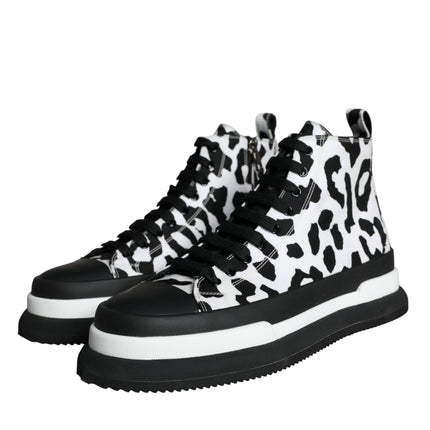 Black White Leopard High Top Sneaker Shoes