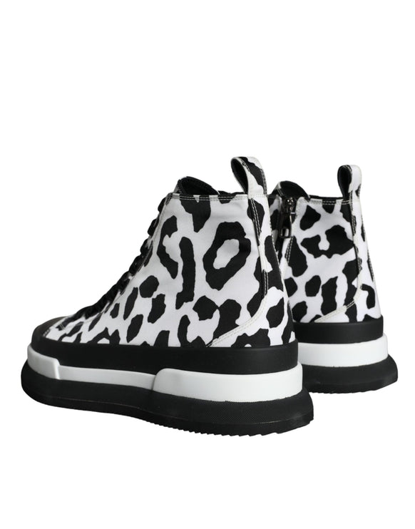 Black White Leopard High Top Sneaker Shoes