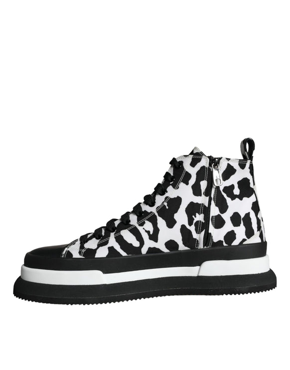 Black White Leopard High Top Sneaker Shoes