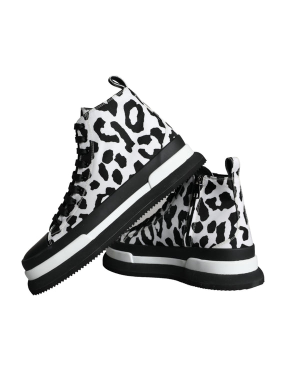 Black White Leopard High Top Sneaker Shoes