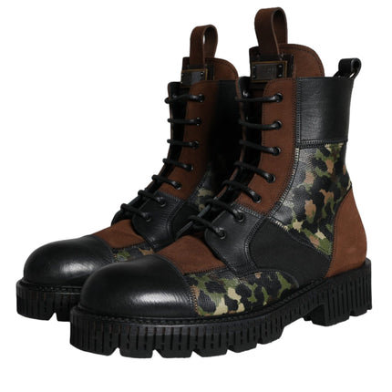 Brown Suede Camouflage Leather Combat Boots Shoes