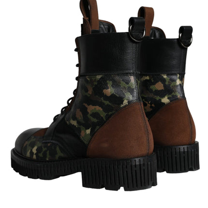 Brown Suede Camouflage Leather Combat Boots Shoes